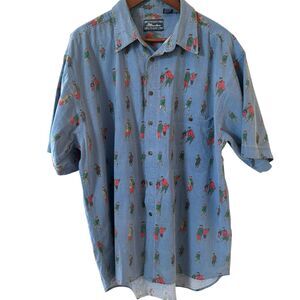 Vintage Pier Connection Mens Golf Shirt L Blue All Over Print Golfers Preppy Dad